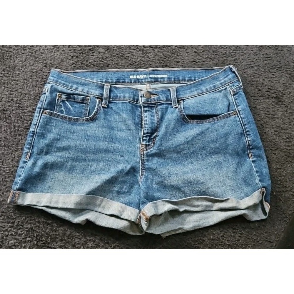 New Old Navy Boyfriend Denim Jean Shorts Size 12 34 Stretch 3" Inseam Cuffed